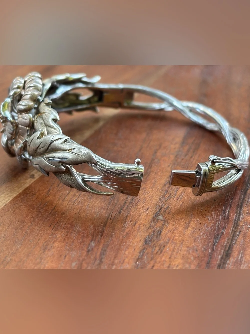 Vintage 925 Sterling Silver Floral Flower Leaf Botanical Statement Bracelet 8”